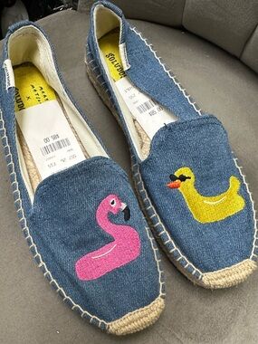 NWT Soludos x Matisse Denim Flamingo & Duck Platform Espadrille Loafers Size 6.5